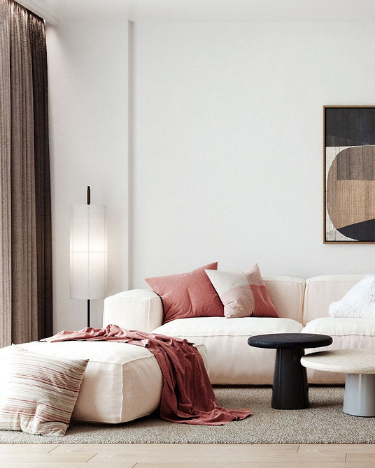 Класична вітальня з бежевим диваном, килимом з візерунком та люстрою у 2026