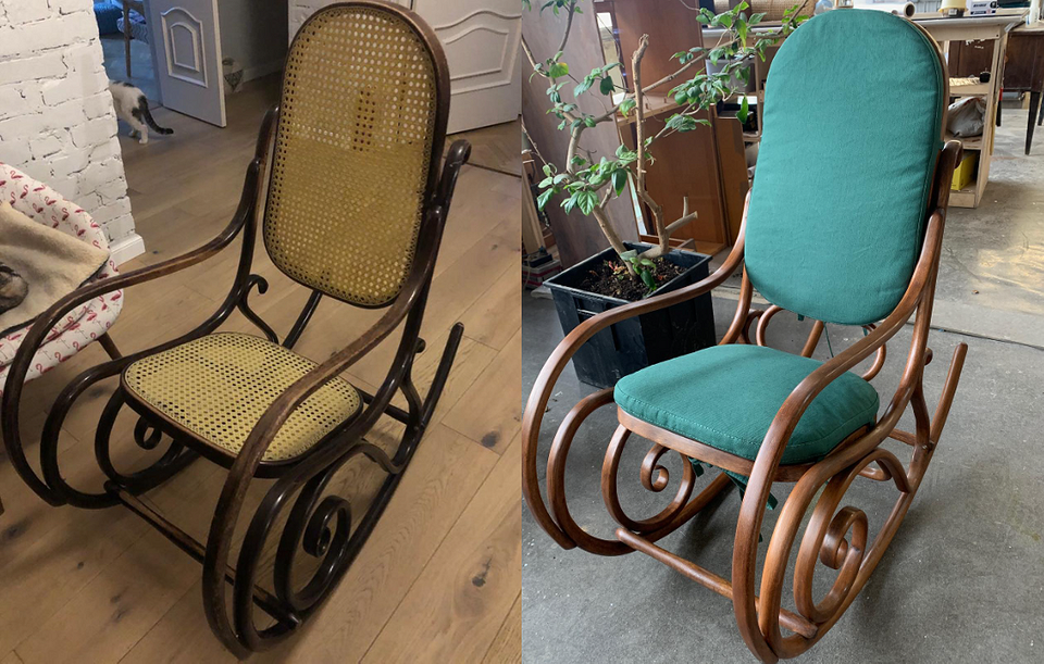 Крісло до та після реставрації: приклад відновлення старих меблів.