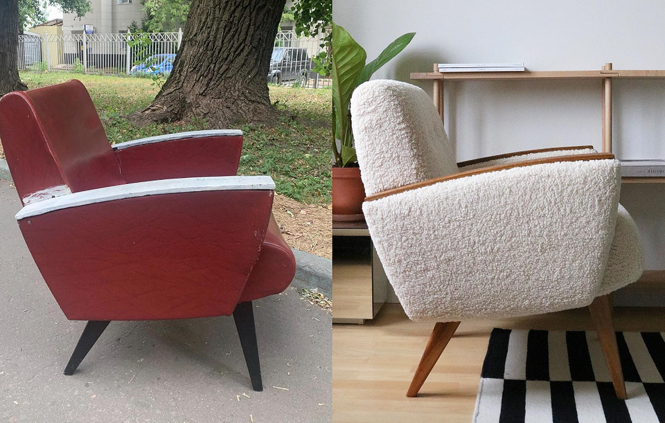 Реставрація та перетяжка крісла: ефектне перетворення старих меблів.