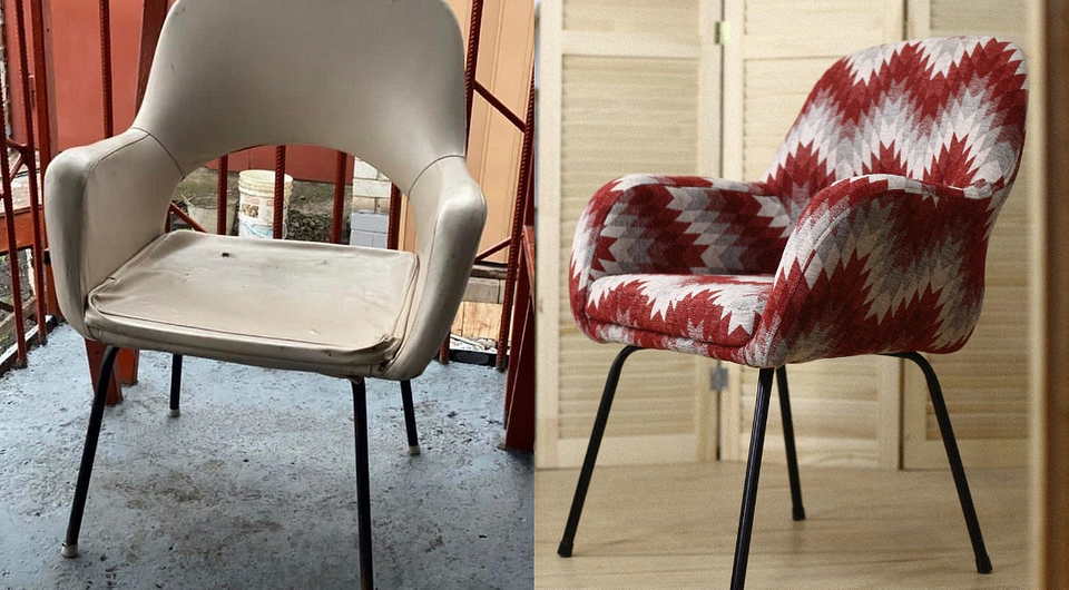 Оновлене старе крісло: вдала реставрація та перетяжка в стилі 70-х.