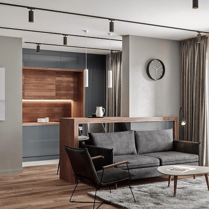 Вишуканий модульний диван в інтер'єрі вітальні, приклад вдалого вибору оббивки.