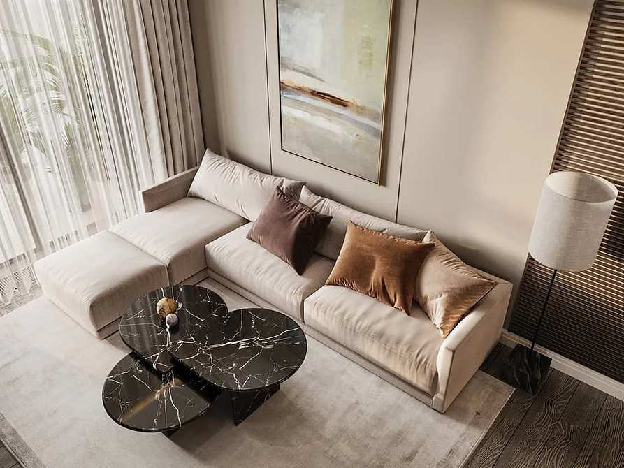 Сучасний диван у вітальні: дизайн інтер'єру з м'якими меблями для затишку.
