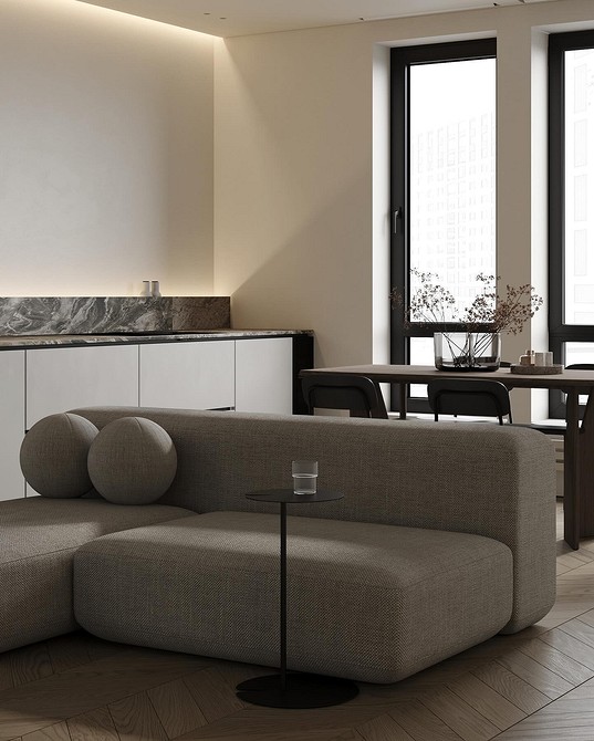 Стильний сірий диван у вітальні 2026: сучасний мінімалізм та функціональний дизайн.