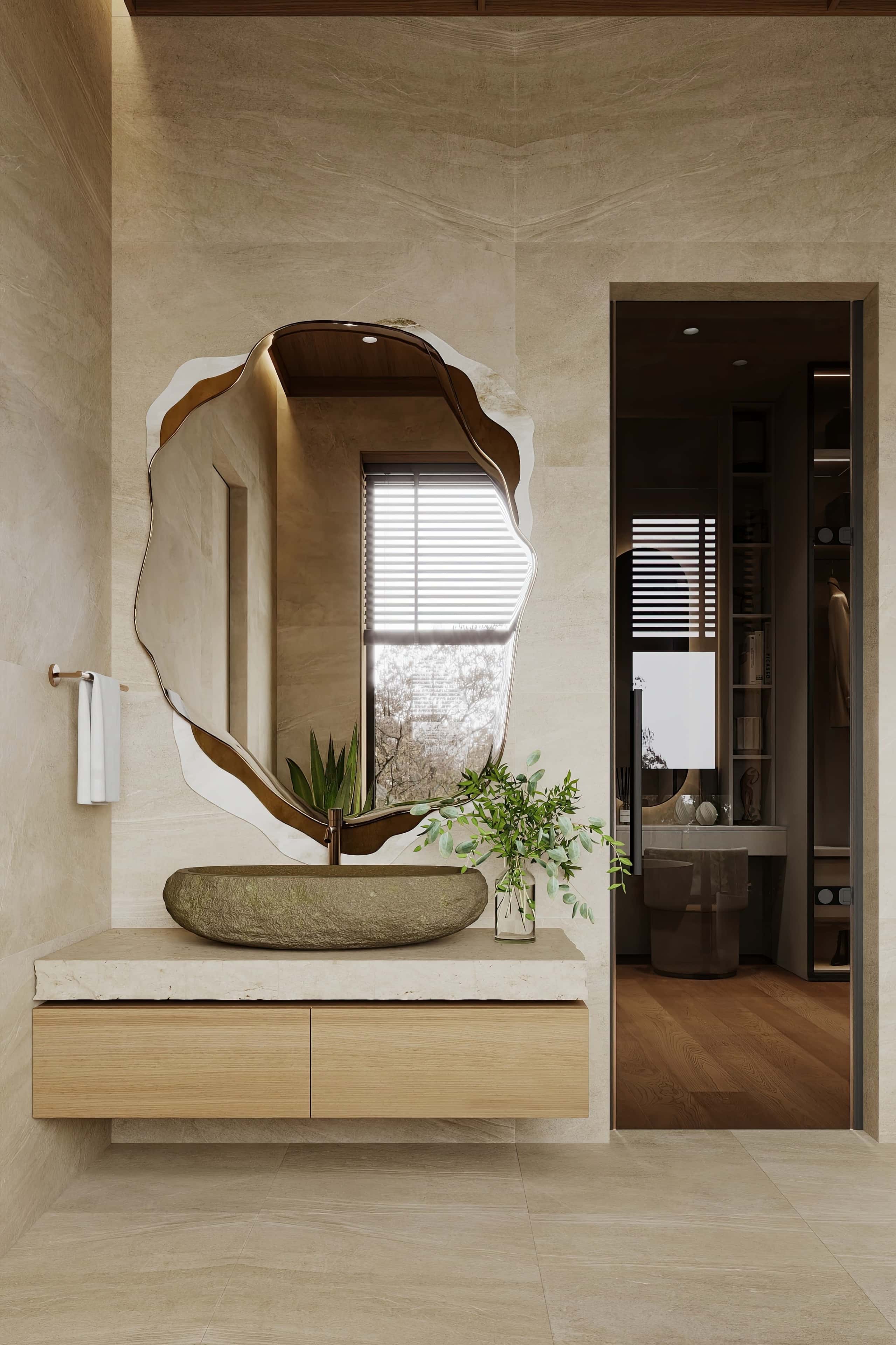 Японський мінімалізм Дизайн будинку з панорамними вікнами в японському стилі: мінімалізм у вітальні.