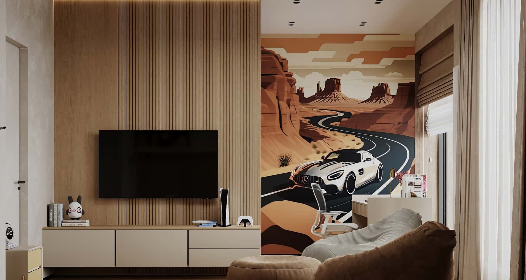 Природне освітлення Інтер'єр кімнати з панорамними вікнами, що забезпечують максимальне природне освітлення.