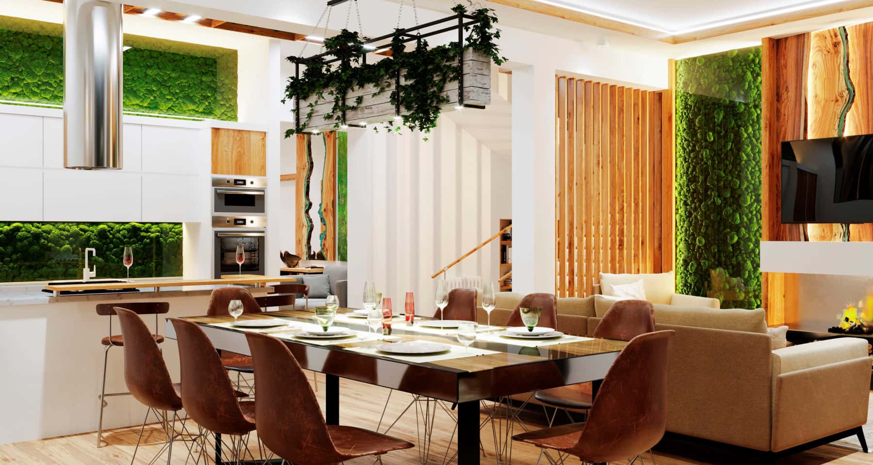 Світло та простір Інтер'єр з панорамними вікнами, що акцентують природне освітлення та простір.