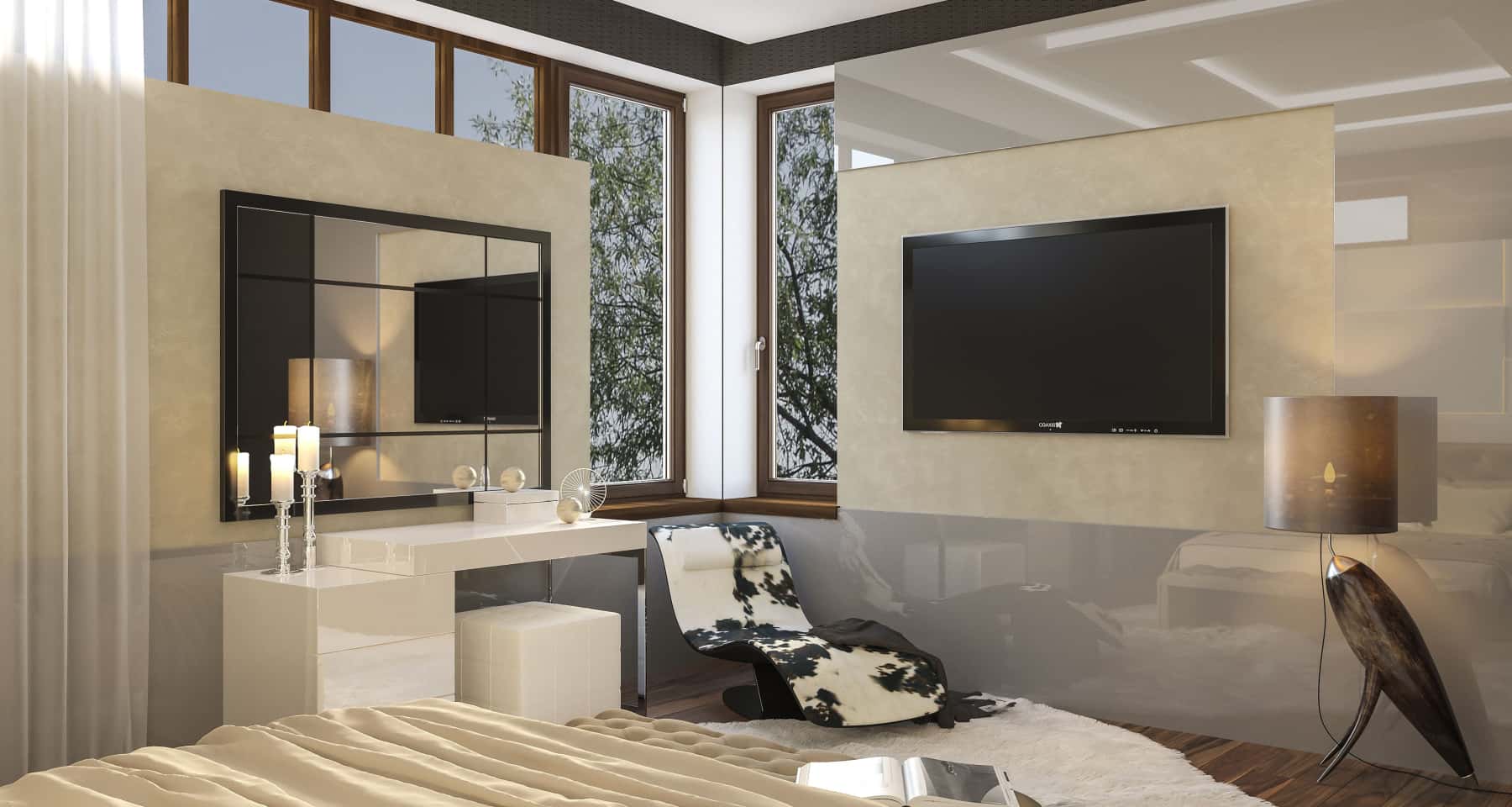 Сучасний інтер'єр з панорамними вікнами в стилі мінімалізм та еко-дизайну 2026.