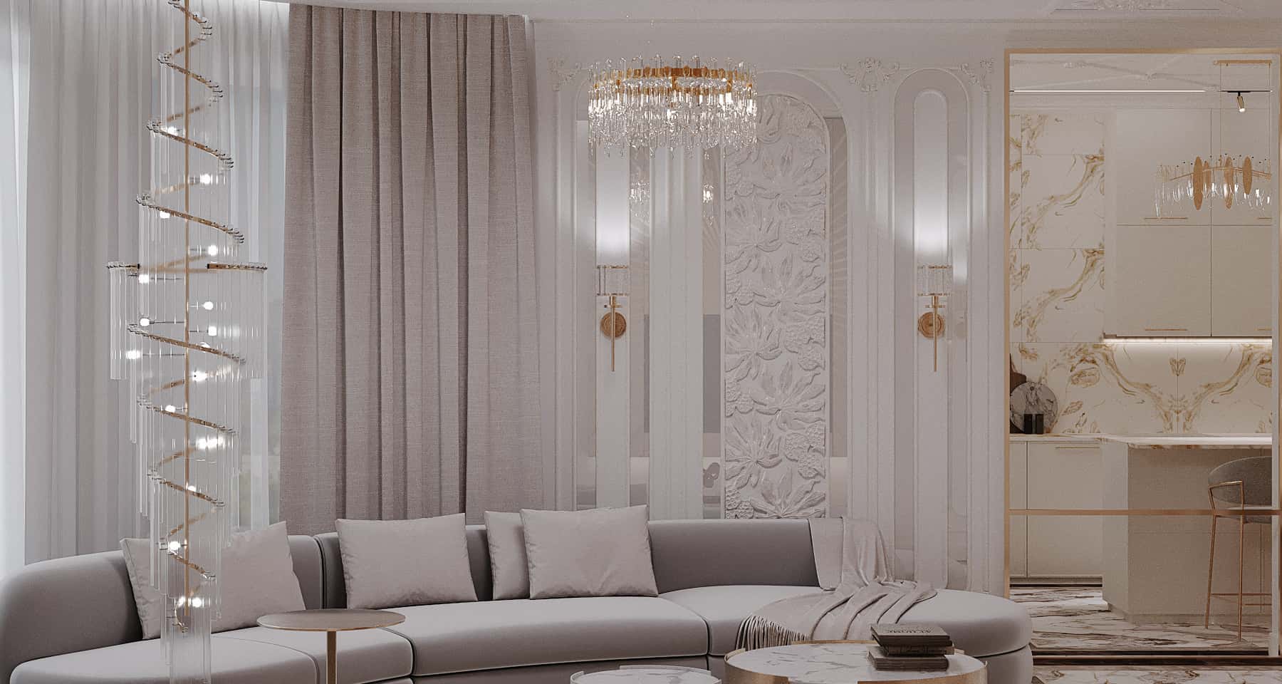 Елегантний дизайн інтер'єру преміум класу з використанням декоративного панно на стіні