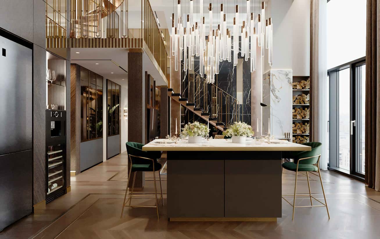 Освітлення та деталі Стильний ексклюзивний інтер'єр квартири 2026 з акцентом на освітлення та деталі.