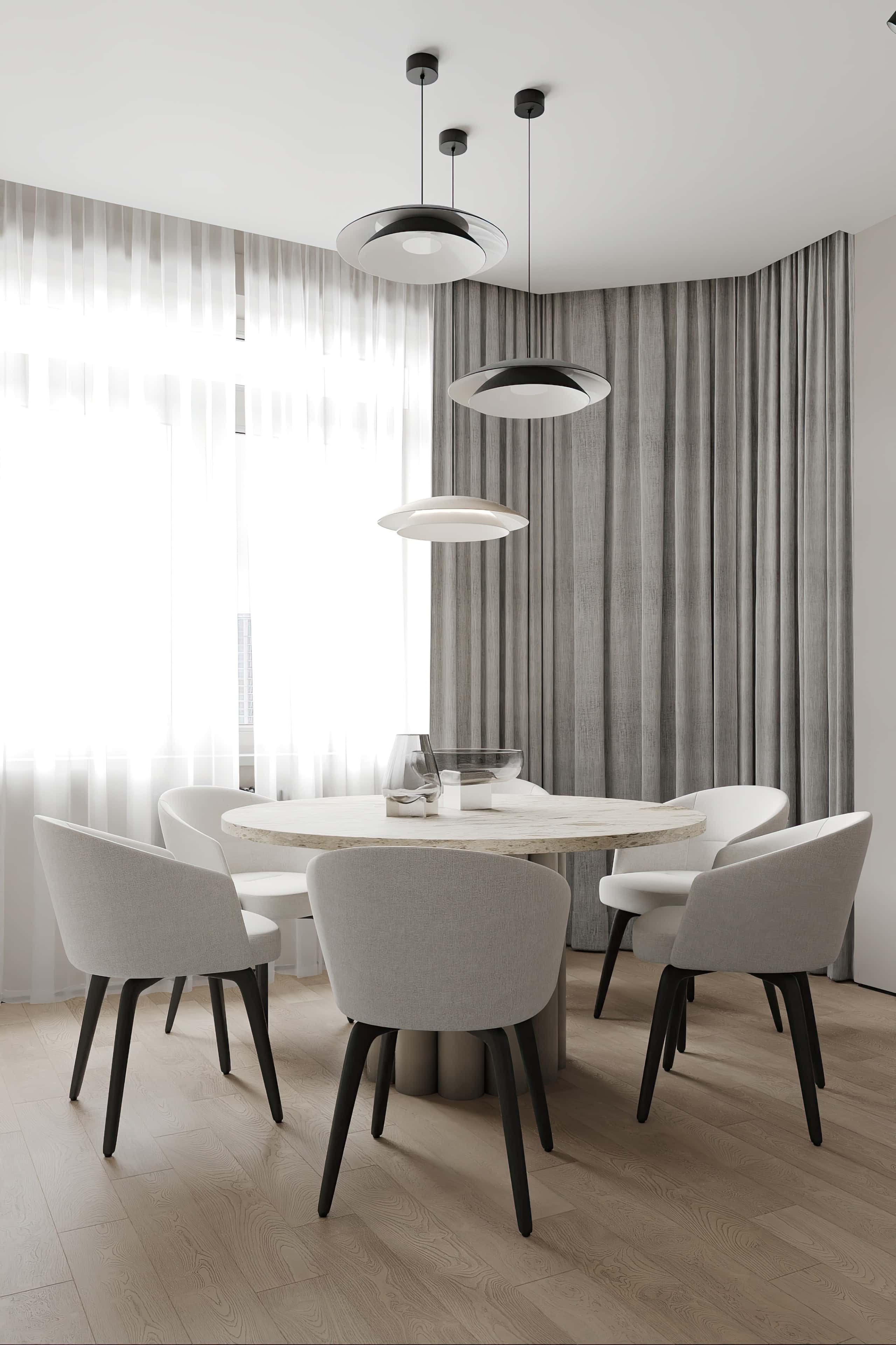 Кухня з баром Дизайн світлої кухні 2026 з барною стійкою та підвісними світильниками.