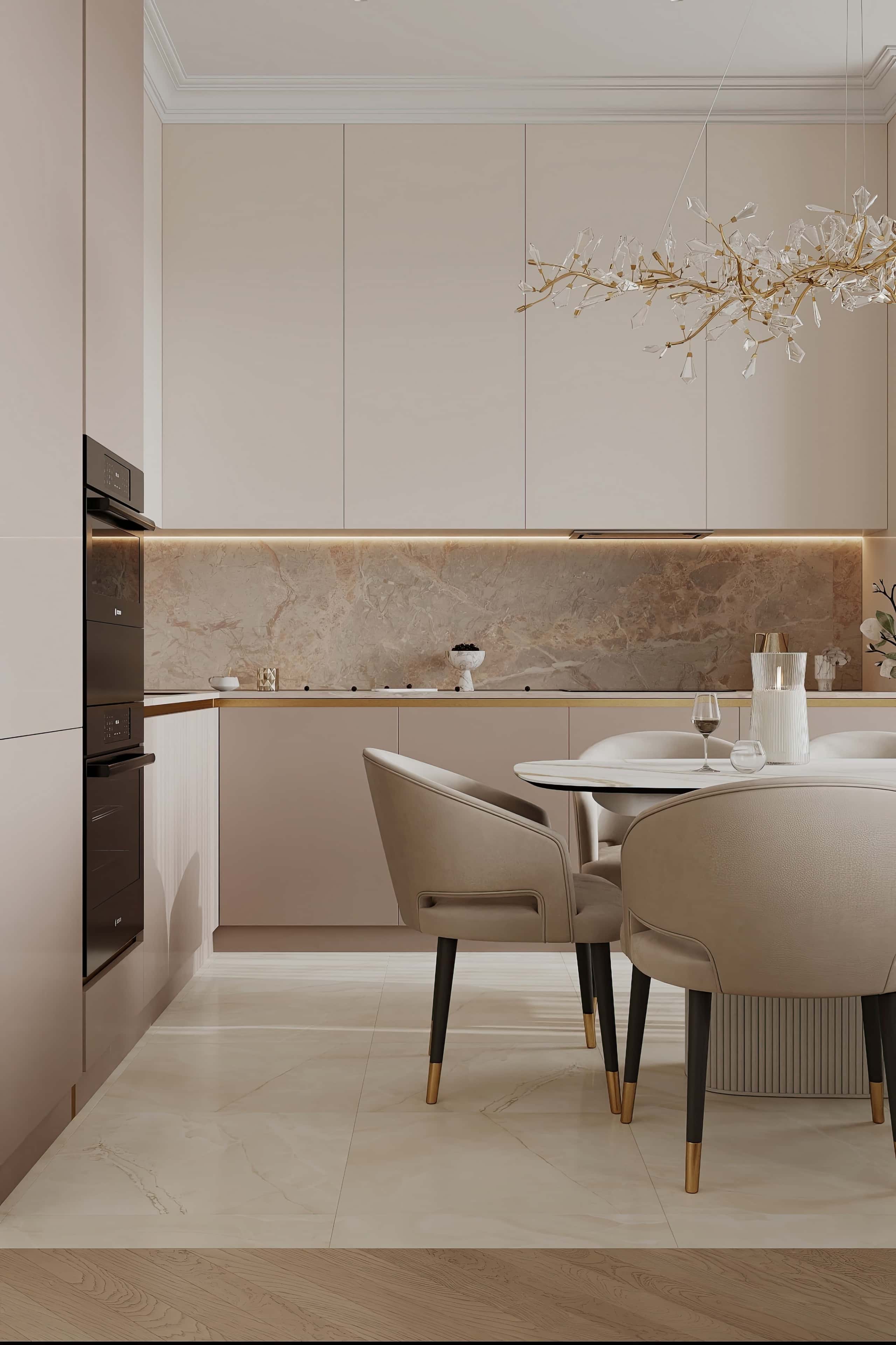 Світла кухня 2026 Сучасна світла кухня 2026 з дерев'яними акцентами та великим вікном.