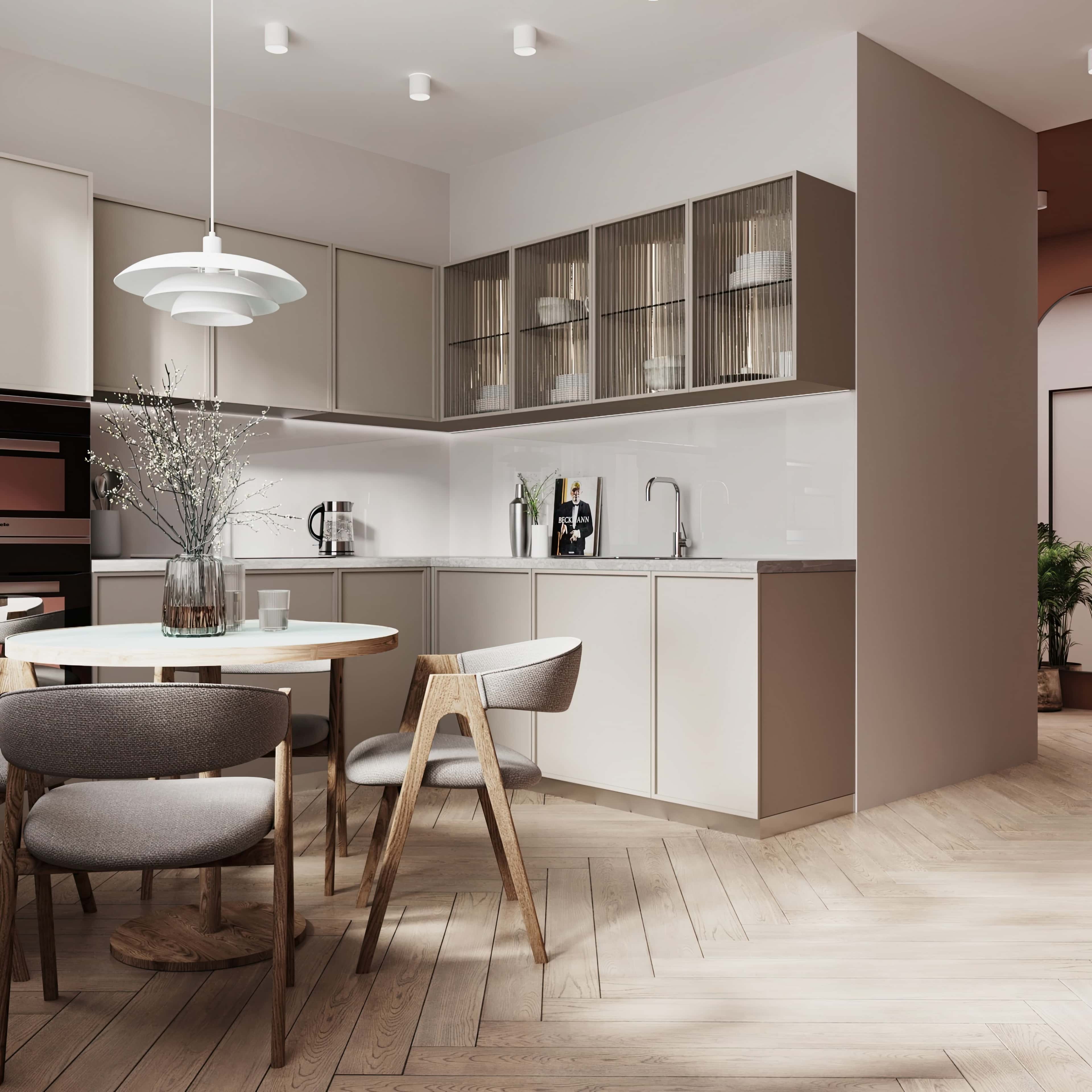 Сучасний дизайн трикімнатної квартири з мінімалістичним інтер'єром та світлими кольорами для натхнення.