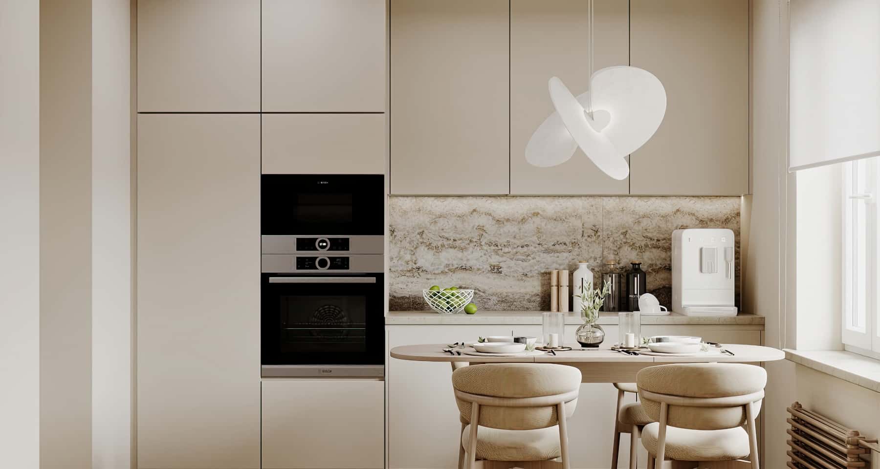 Сучасний дизайн трикімнатної квартири з великою кількістю природного світла та просторим плануванням.