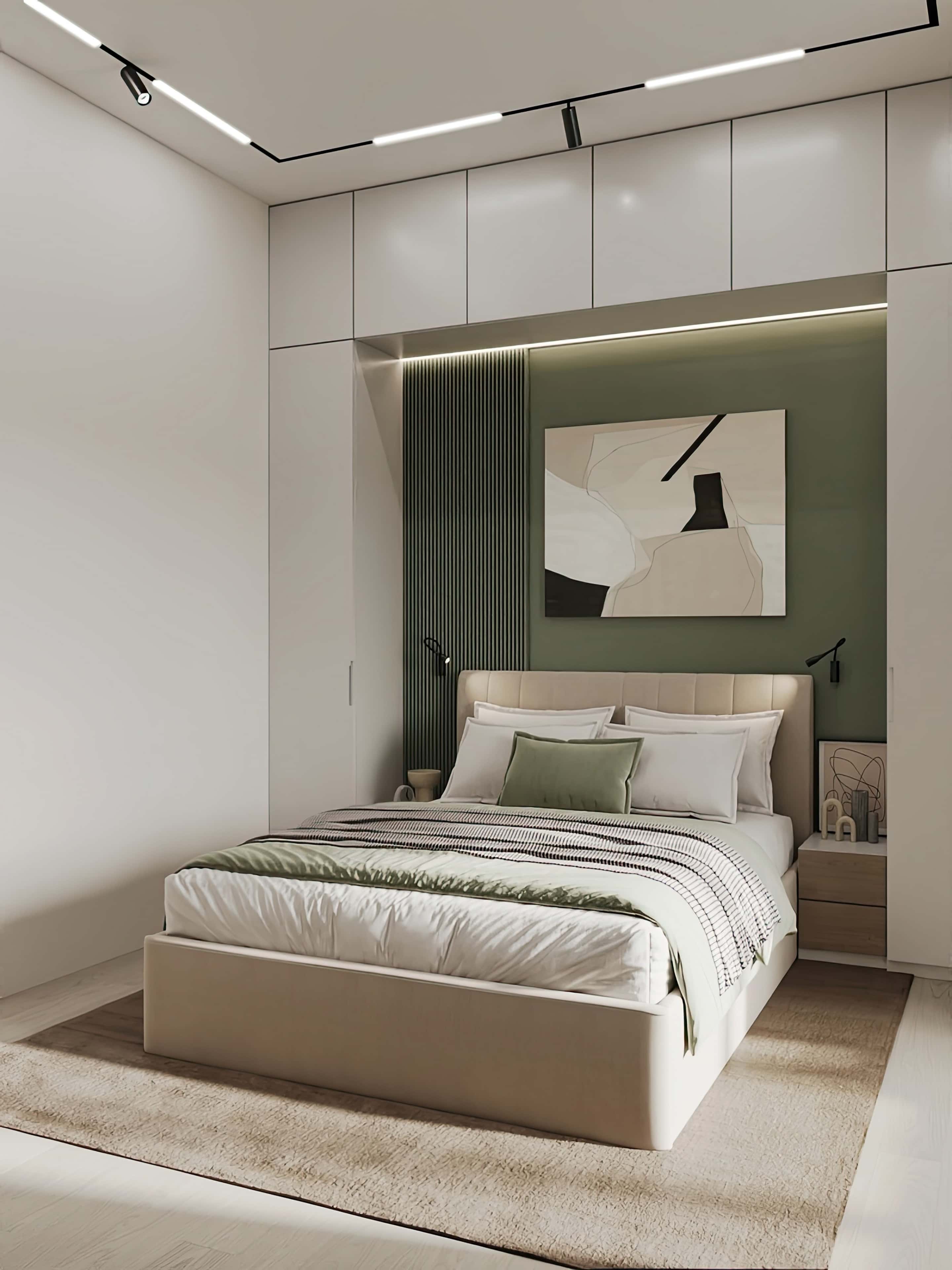 Інтер'єр трикімнатної квартири в стилі мінімалізм: світла вітальня з великим диваном.