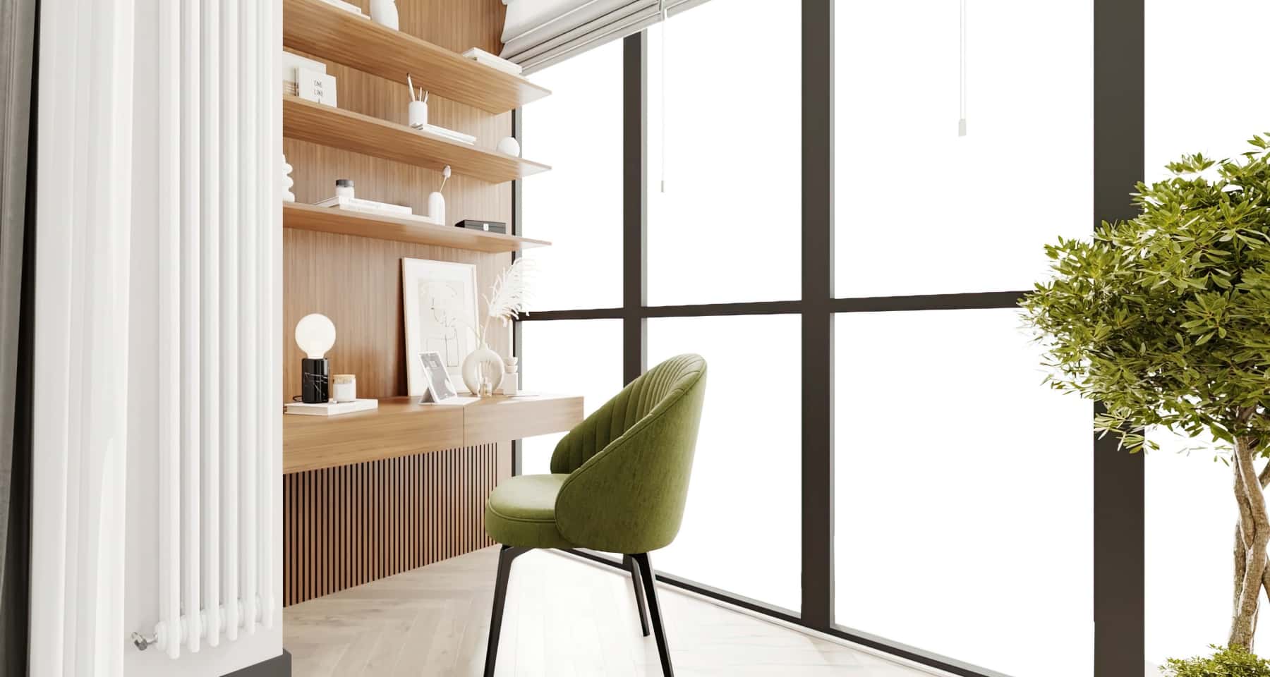 Сучасний інтер'єр трикімнатної квартири з використанням дерев'яних панелей та текстурної штукатурки.