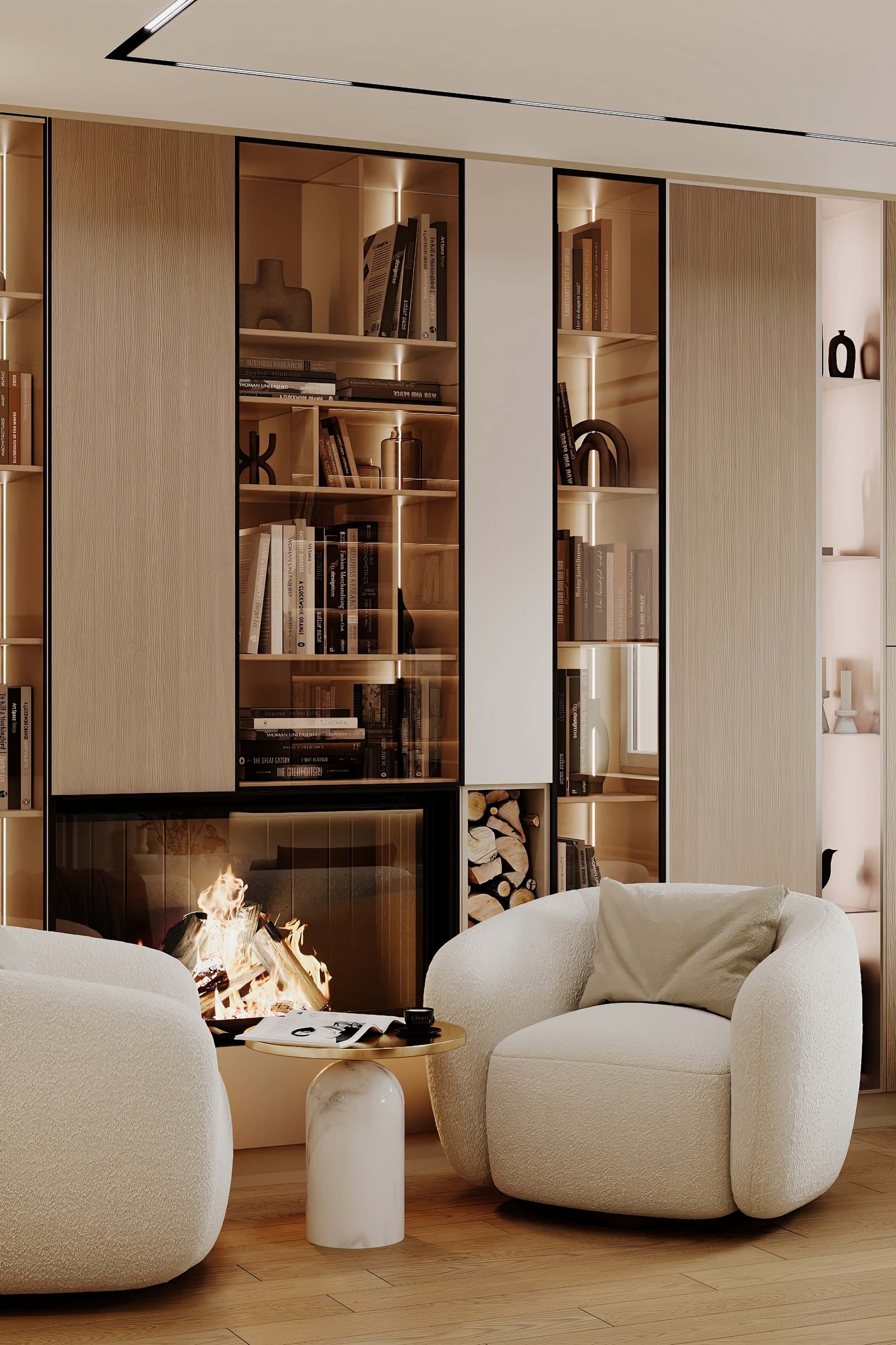 Мінімалістичний дизайн інтер'єру трикімнатної квартири зі стриманими меблями та декором.