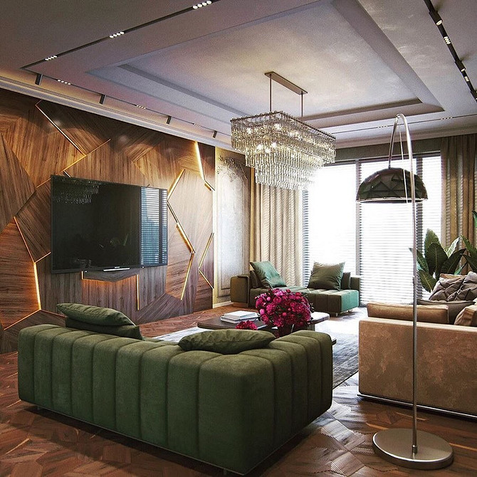 Зелений диван Зелений диван у сучасному інтер'єрі, елегантний колірний акцент.