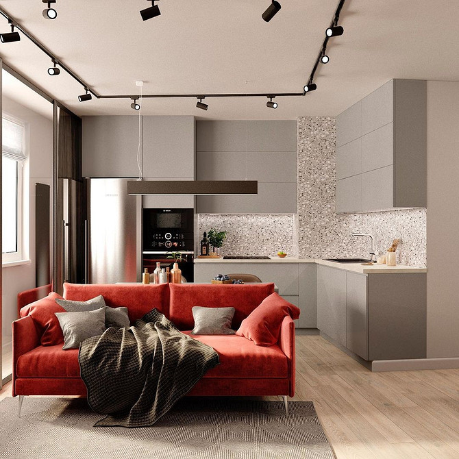 Жовтий акцент Яскравий жовтий диван в скандинавському стилі, як колірний акцент.