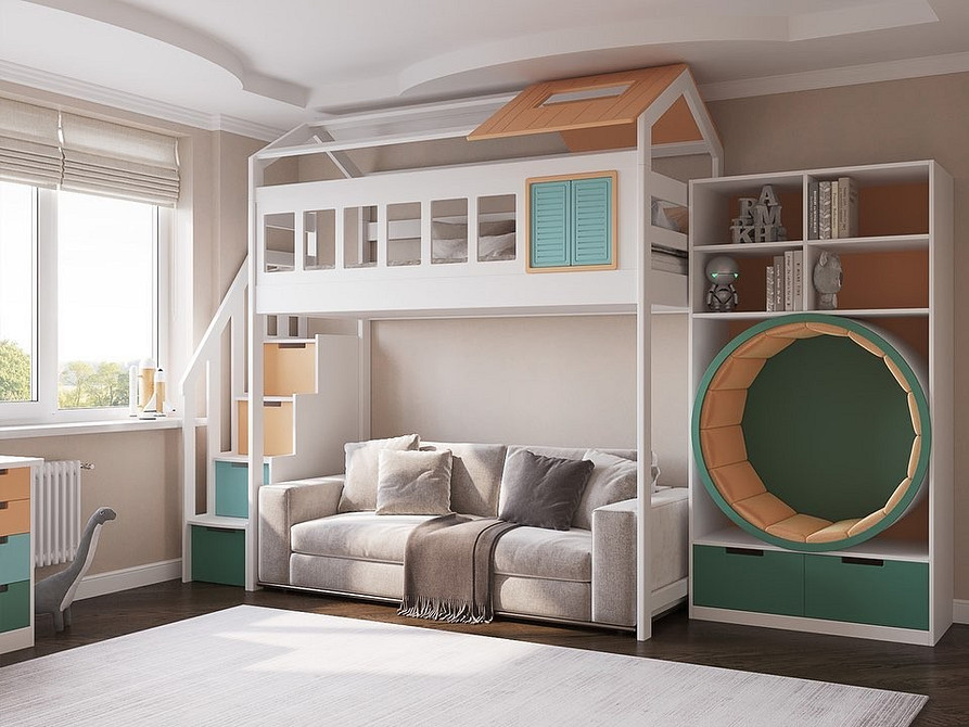 Дерев'яне двоярусне ліжко з диваном: екологічні матеріали для дитячої кімнати 2026.