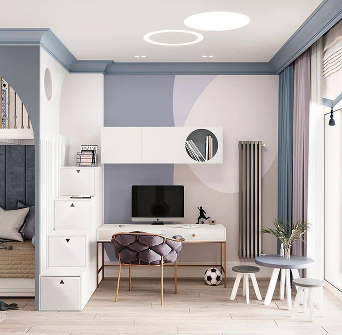 Функціональне двоярусне ліжко з диваном, дитячі сходи з дерева для зручного підйому.