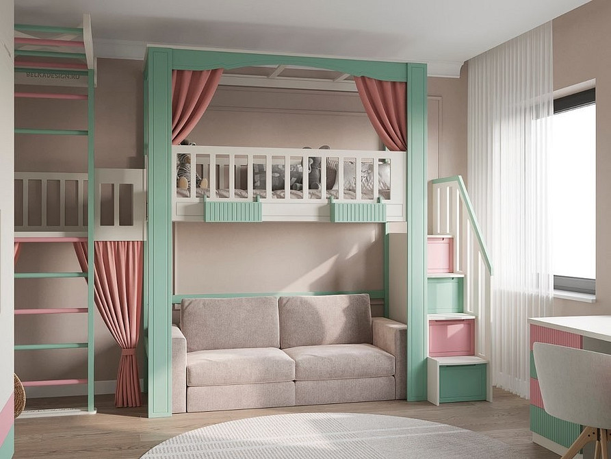 Двоярусне ліжко з диваном в дитячій: практичне рішення для маленької квартири 2026.
