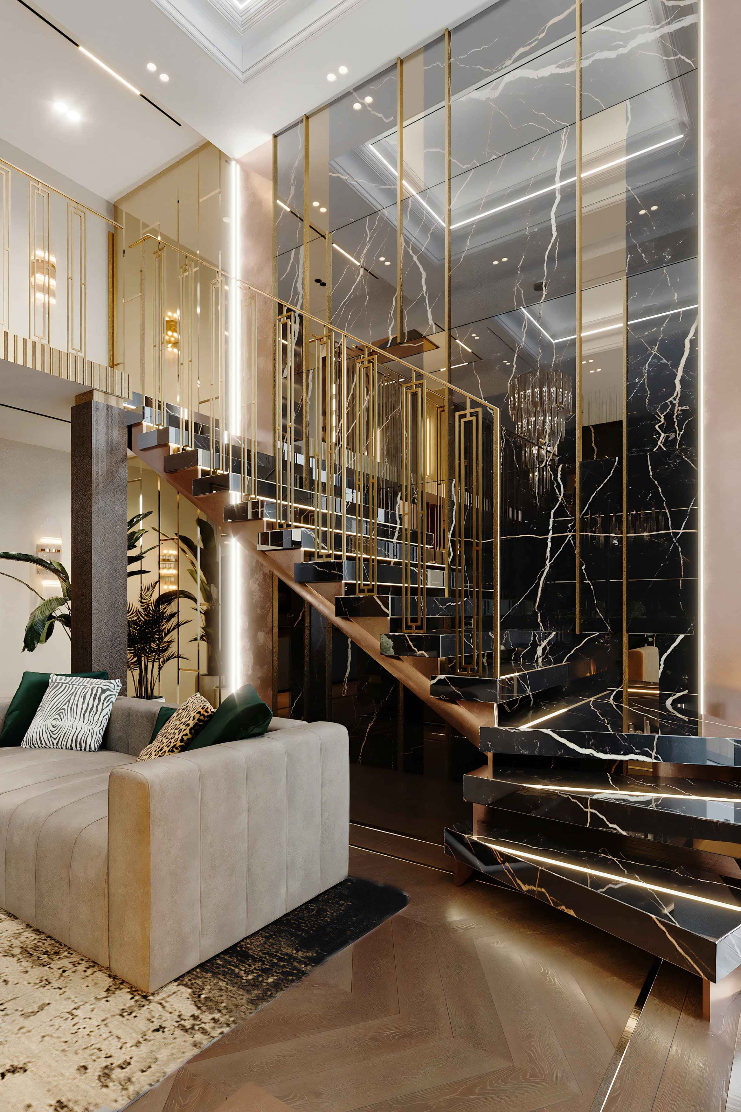 Розкішний інтер'єр елітної квартири в стилі сучасна класика, елегантний дизайн.