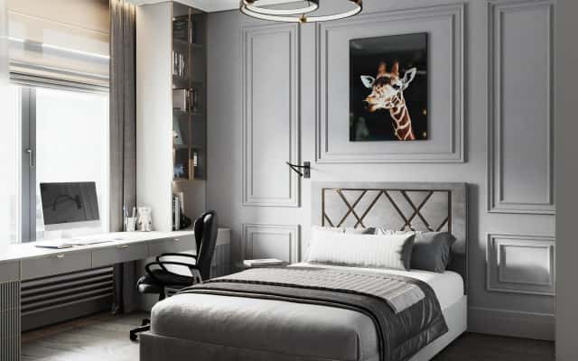 Інтер'єр квартири, що поєднує арт-деко та неокласичний стиль для сучасного дизайну.