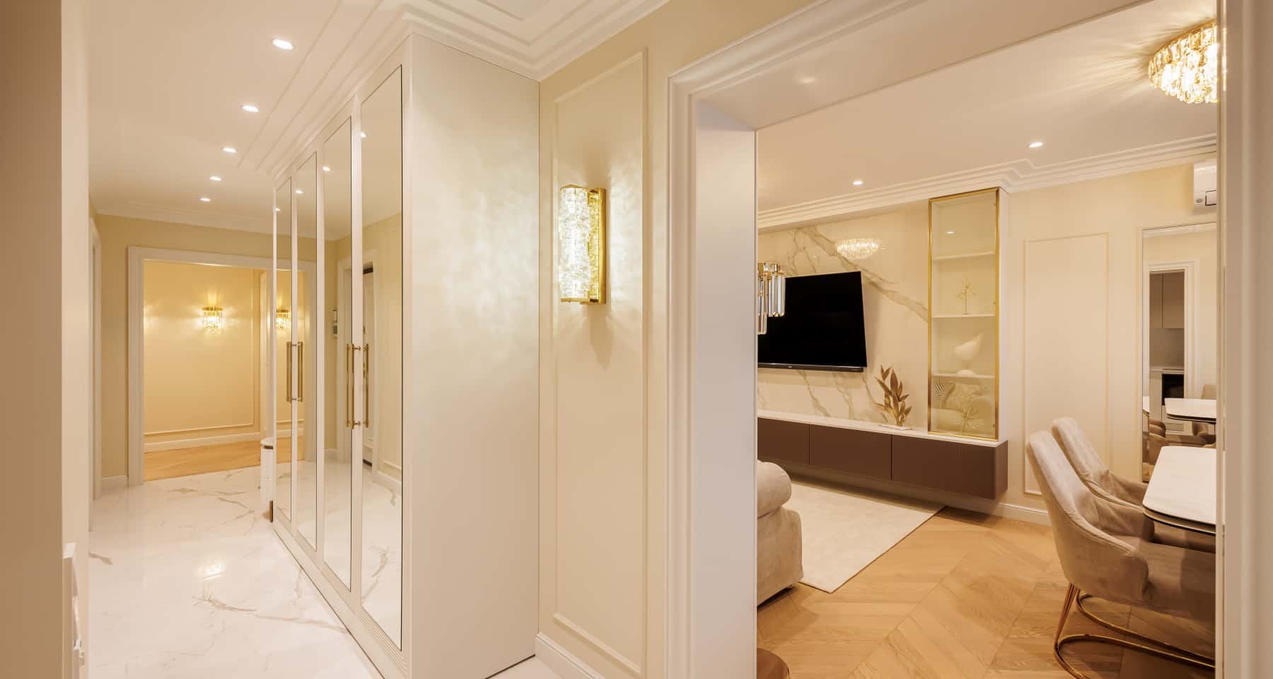 Дизайнерські меблі у вітальні Стильна композиція дизайнерських меблів у вітальні, приклад елітного ремонту 2026