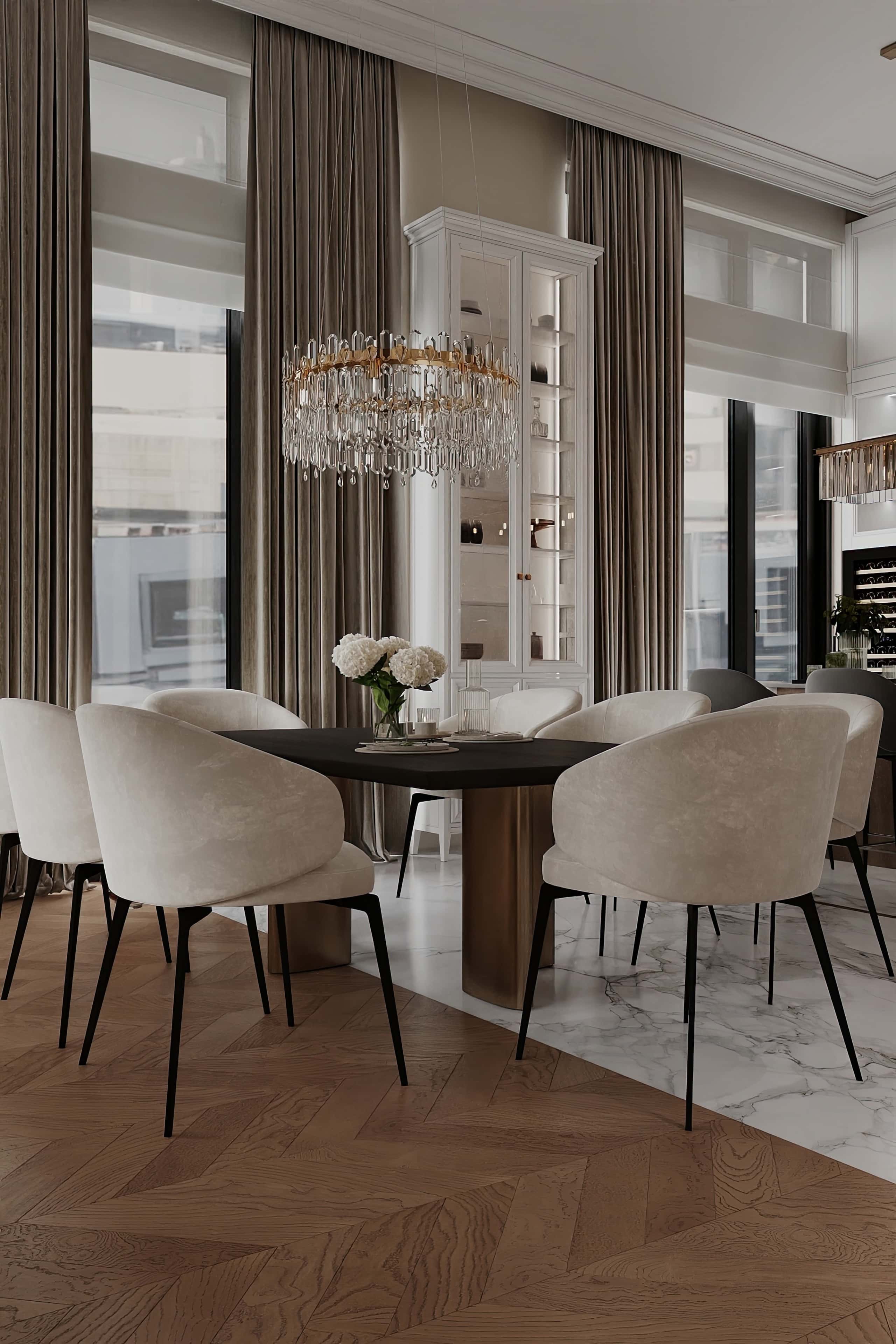 Дизайнерська люстра над столом Сучасна дизайнерська люстра над обідньою зоною, що доповнює елітний ремонт оселі