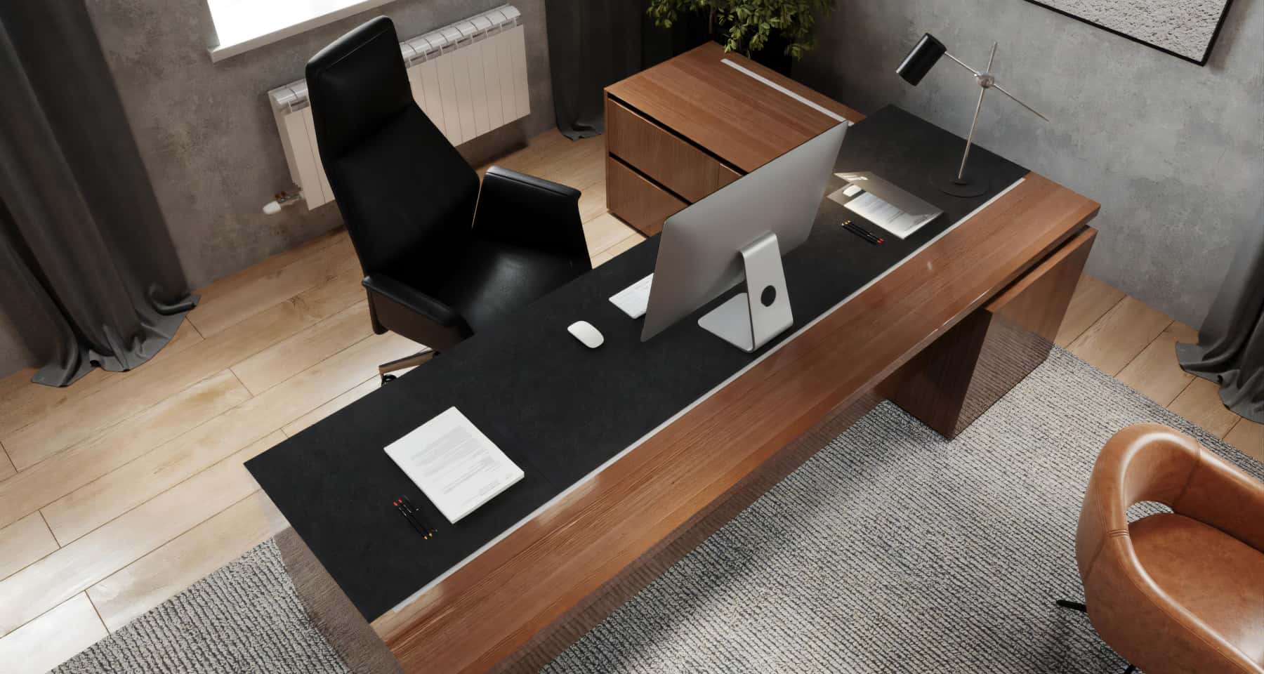 Стильні світильники та декоративні елементи в оздобленні сучасного офісу.