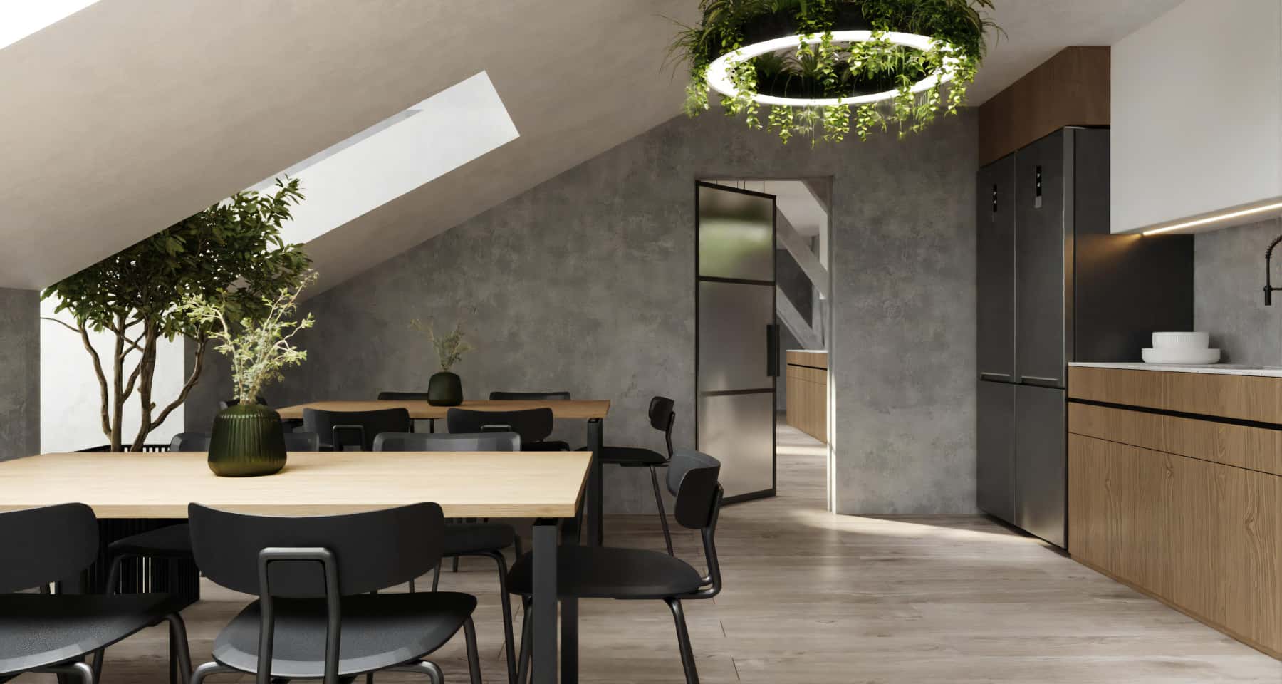 Елітний ремонт офісу під ключ: сучасний дизайн з використанням дерева та скла.