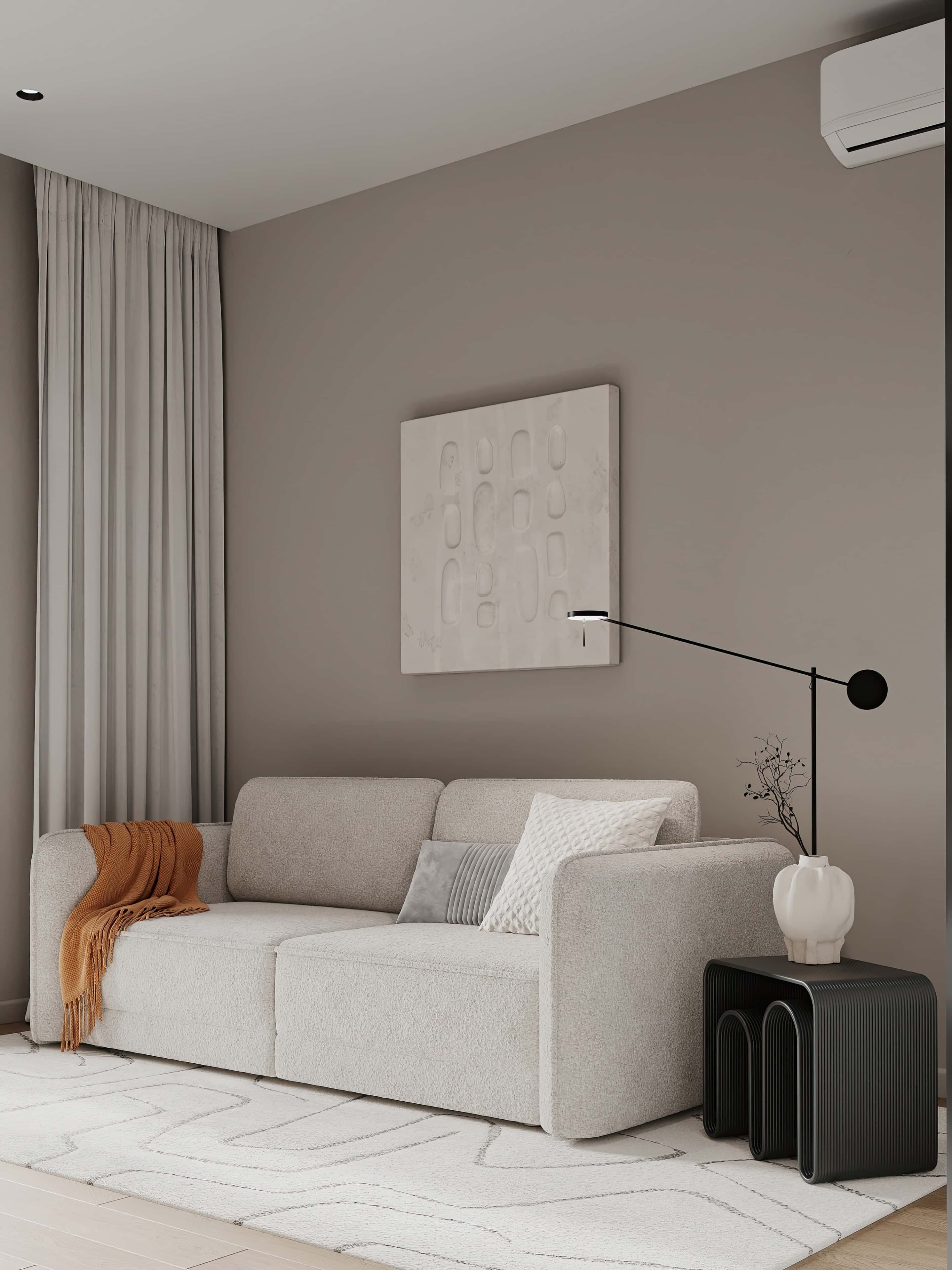 Світла вітальня в скандинавському стилі 2026 з дерев'яними елементами та мінімалістичним декором.