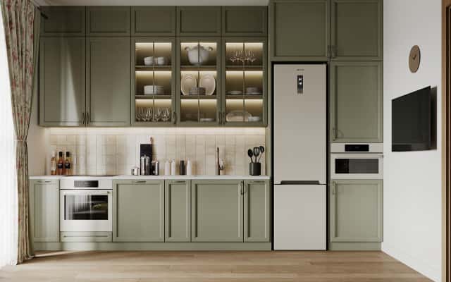 Інтер'єр квартири 32 м² в ЖК «Хедлайнер» з використанням світлих кольорів для візуального збільшення простору.