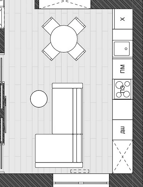 Комфортний простір кухні-вітальні: планування та розставлення меблів для затишку.