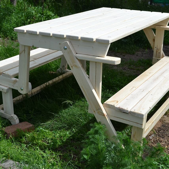 Креслення стола-лавки трансформера для самостійного виготовлення: детальний план конструкції.