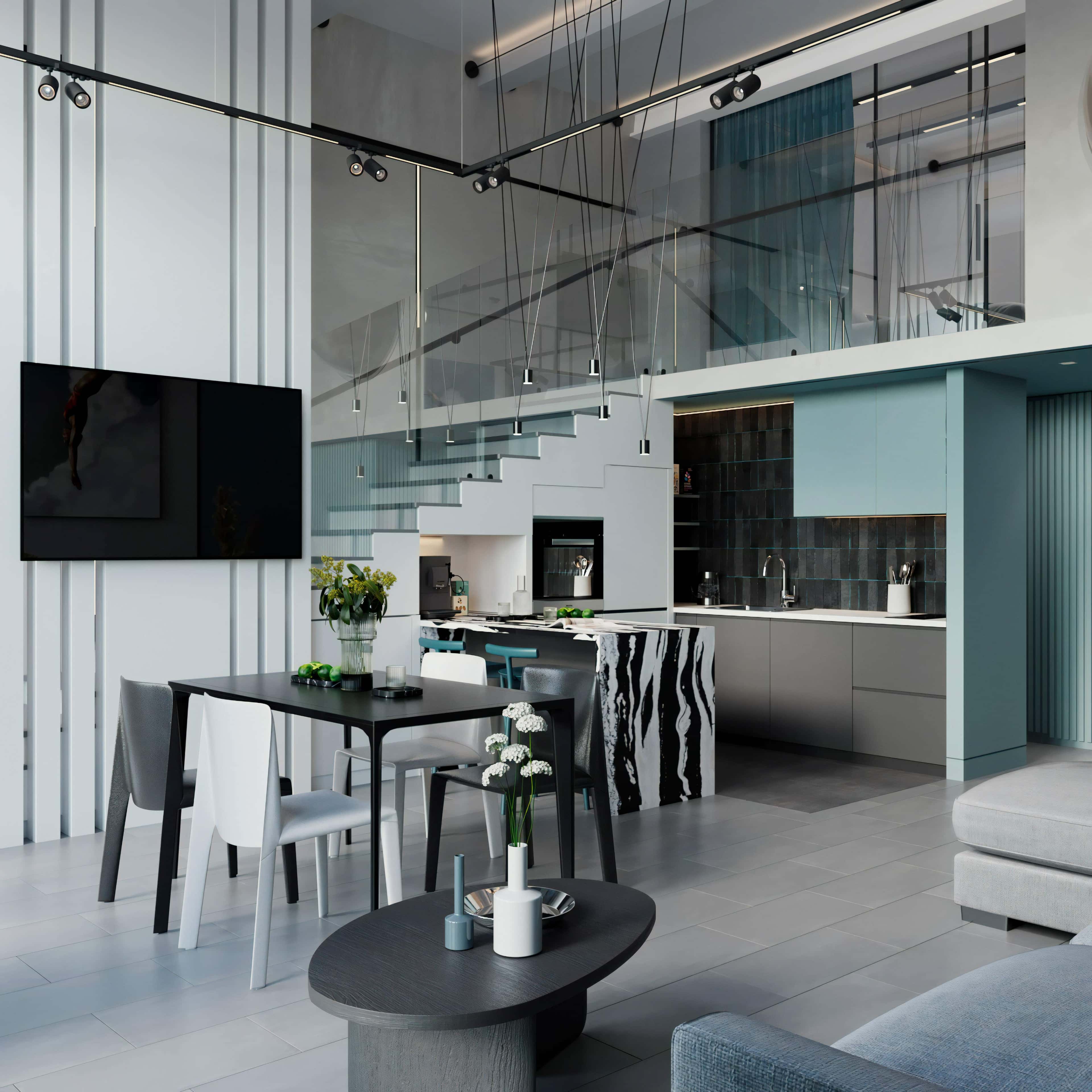 Ергономічний дизайн кухні 2026: поєднання бірюзового та білого кольорів