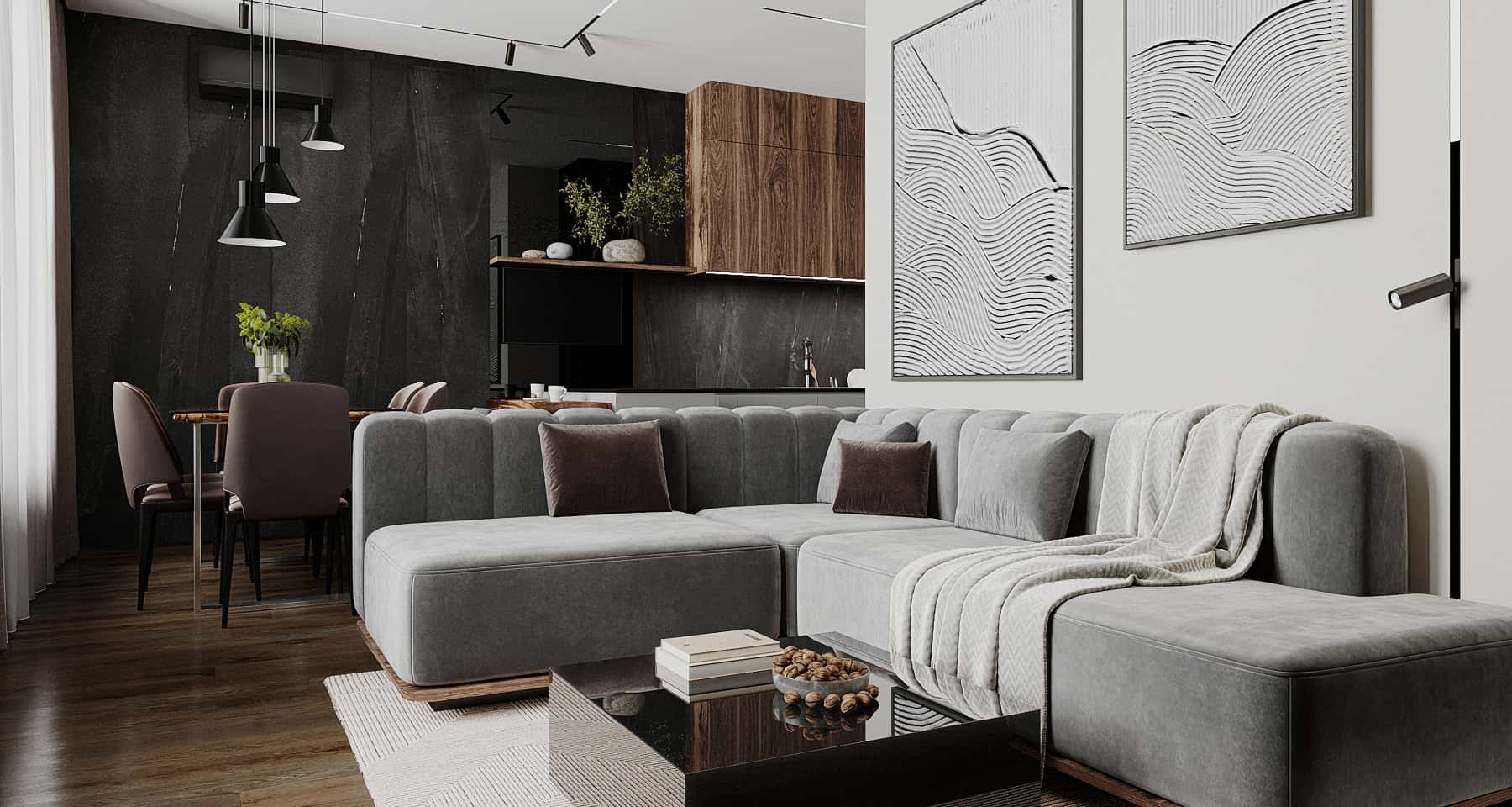 Поєднання кольорів в інтер'єрі кабінету, темні та насичені відтінки для концентрації.