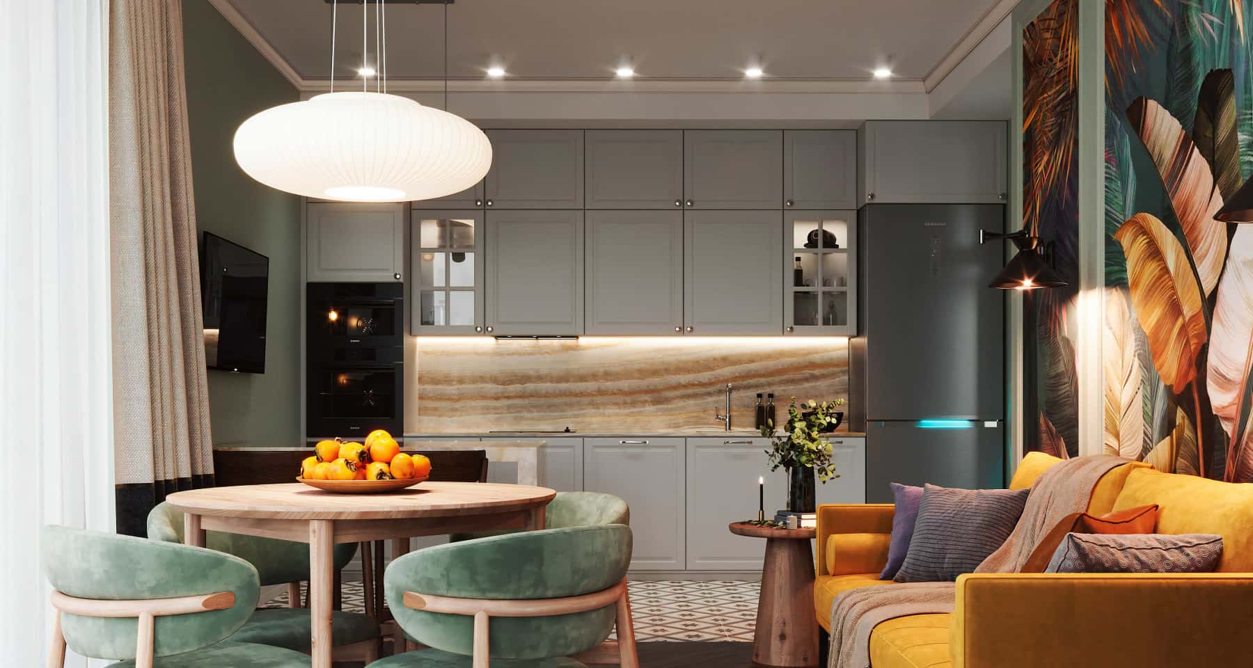 Кольорові палітри 2026: неокласичний інтер'єр з використанням благородних відтінків.