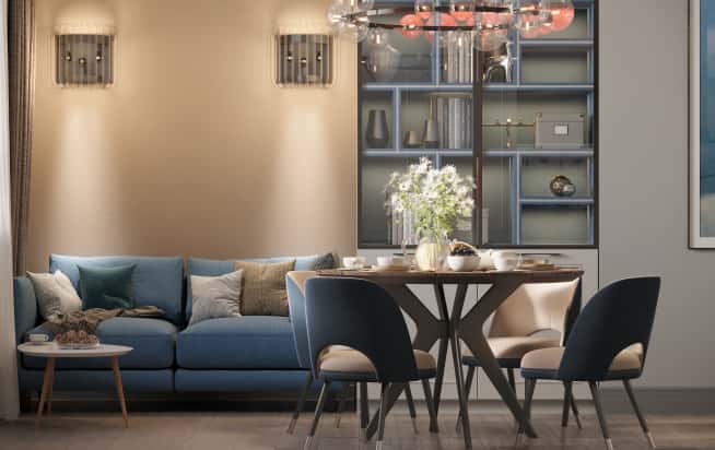 Кухня в бірюзово-білих тонах, дизайн інтер'єру 2026 в стилі лофт