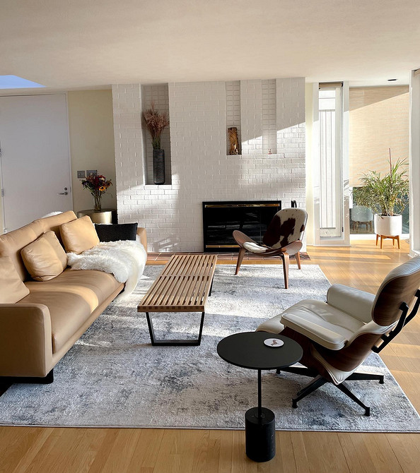 Розкішний шкіряний диван темного кольору в елегантному інтер'єрі.