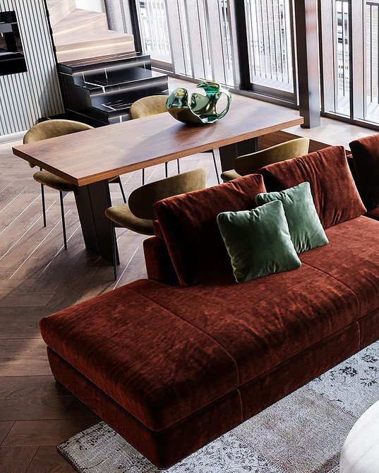 Червоний шкіряний диван у вітальні: розкіш, комфорт та елегантність в одному предметі меблів.