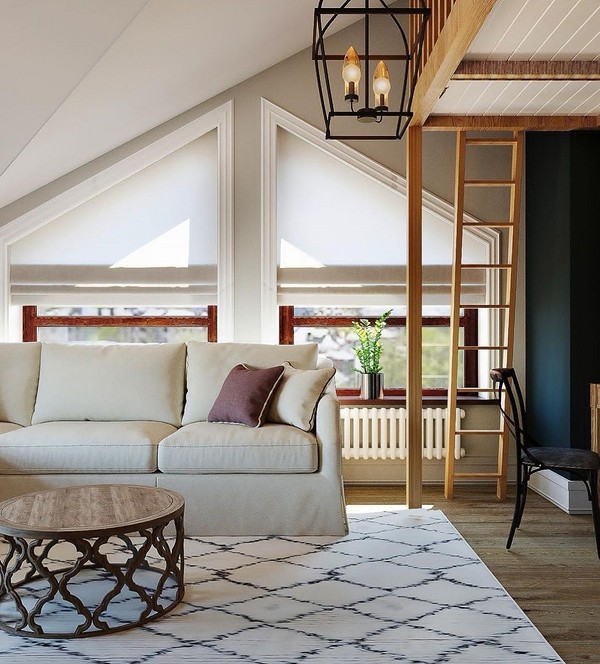 Елегантне ліжко-горище з дерев'яними сходами та безпечними бортиками.