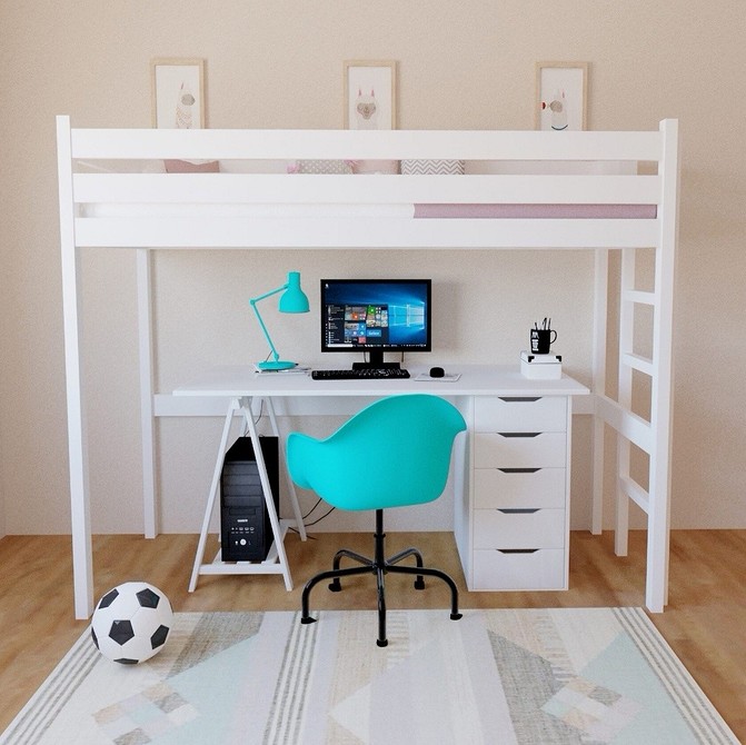 Двоярусне ліжко-горище з ігровою зоною - ідеальне рішення для двох дітей.