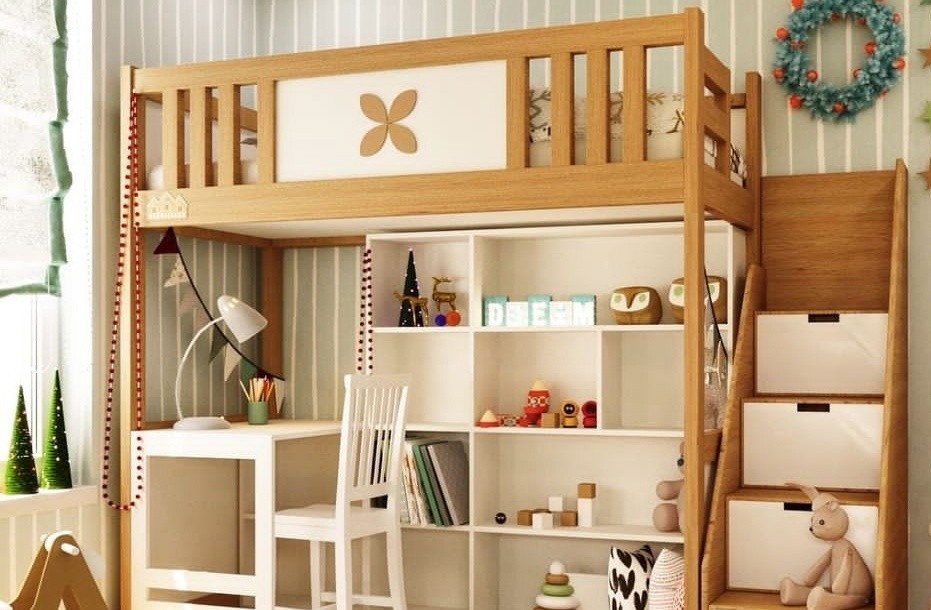 Дитяче ліжко-горище з яскравим дизайном для хлопчика чи дівчинки.