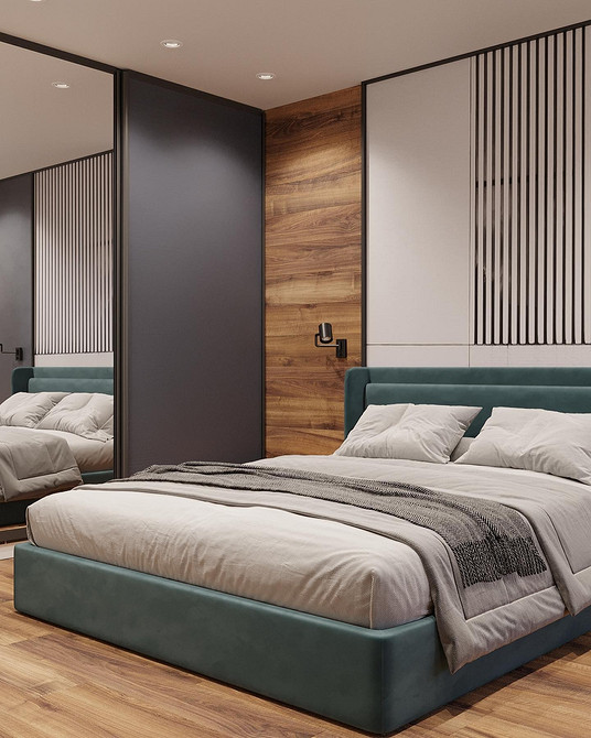 Світла спальня з ліжком з м'якою лляною спинкою для природного затишку.