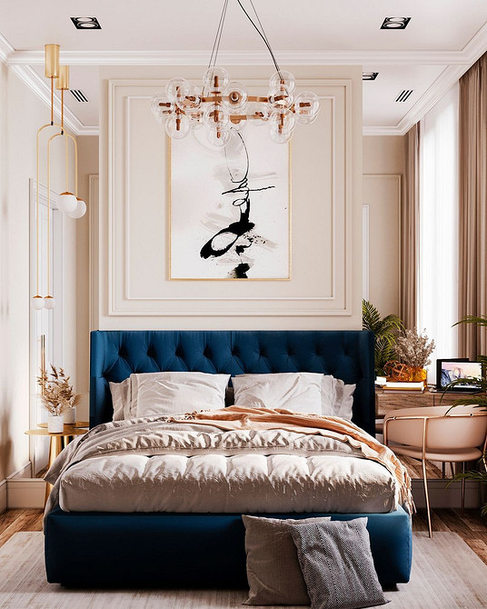 Елегантне ліжко з м'якою спинкою: вишукана тканина та зручний наповнювач.