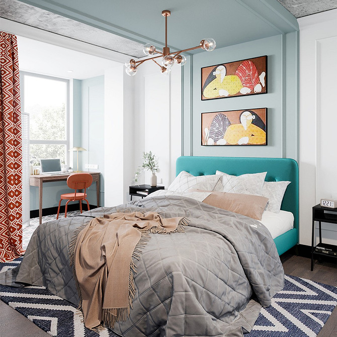 Темна спальня з ліжком з м'яким узголів'ям та декоративними подушками: затишок.