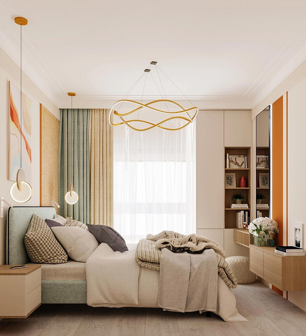 Класична спальня з вишуканим ліжком з м'яким узголів'ям та декором.