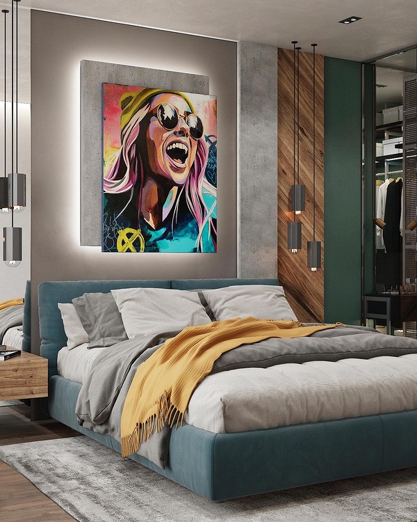 Розкішне ліжко з м'якою спинкою, оббитою шкірою, в інтер'єрі спальні.