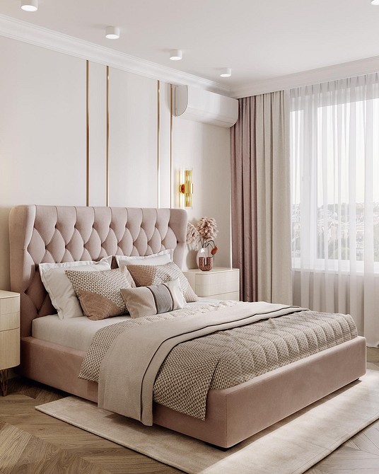 Сучасне бежеве ліжко з м'яким узголів'ям: тренди 2026 року